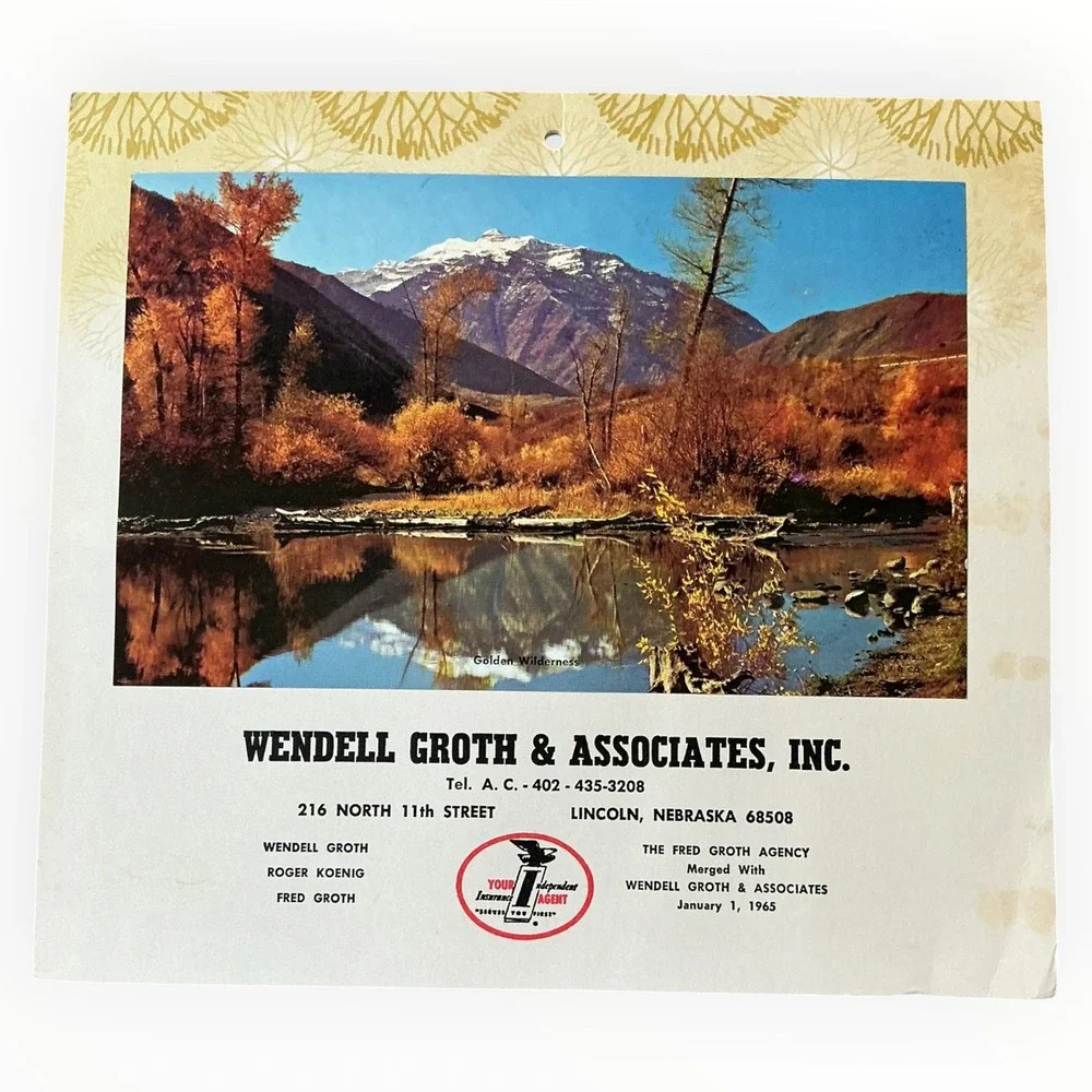 1970 Wendell Groth Insurance Advertising Calendar Lincoln Nebraska Vintage